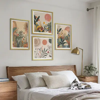 Tavlor med växtmotiv set om 4 stycken i färg