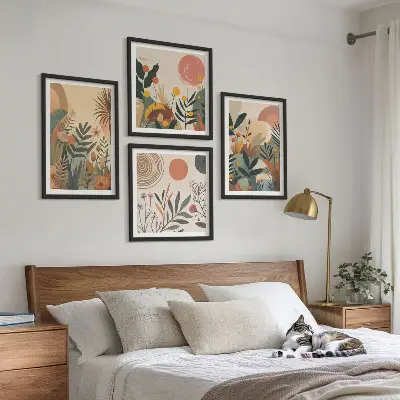 Tavlor med växtmotiv set om 4 stycken i färg