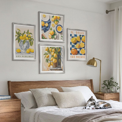 Tavelvägg ovanför soffa Retro gula citrusfrukter