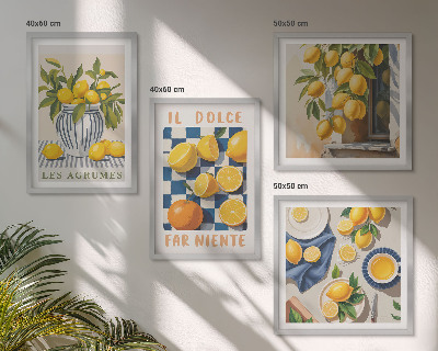 Tavelvägg ovanför soffa Retro gula citrusfrukter