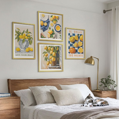 Tavelvägg ovanför soffa Retro gula citrusfrukter