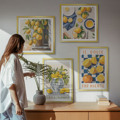 Tavelvägg ovanför soffa Retro gula citrusfrukter