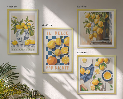 Tavelvägg ovanför soffa Retro gula citrusfrukter