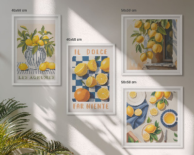 Tavelvägg ovanför soffa Retro gula citrusfrukter