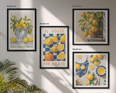 Tavelvägg ovanför soffa Retro gula citrusfrukter