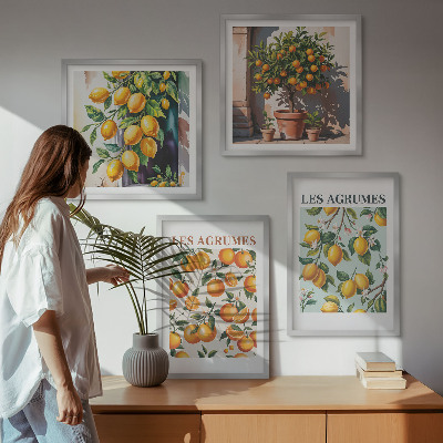 Set om 4 tavlor Fruktiga citrusmönster