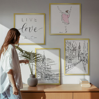 Tavelvägg med 4 tavlor Snygg grafisk ballerinaarkitektur