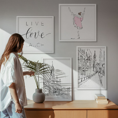 Tavelvägg med 4 tavlor Snygg grafisk ballerinaarkitektur