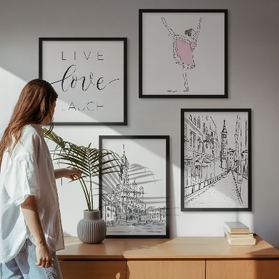 Tavelvägg med 4 tavlor Snygg grafisk ballerinaarkitektur