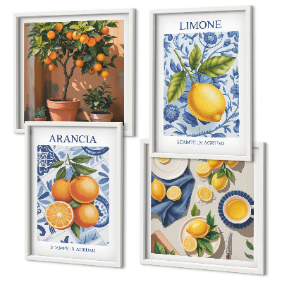 Tavelvägg ovanför soffa Citrusfrukter Illustrationer