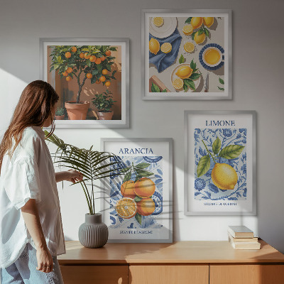 Tavelvägg ovanför soffa Citrusfrukter Illustrationer