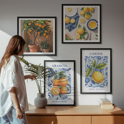 Tavelvägg ovanför soffa Citrusfrukter Illustrationer