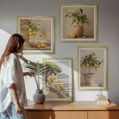 Set om 4 tavlor Citronträd i krukor