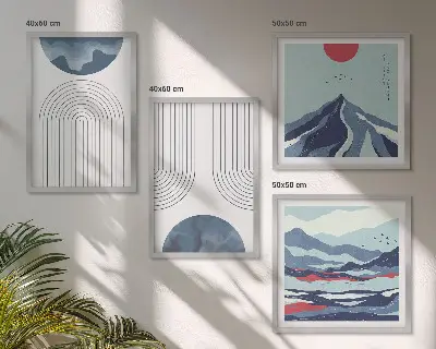 Abstrakta bergslandskap tavelvägg med 4 tavlor