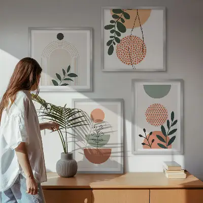Moderna växtmotiv set med 4 tavlor