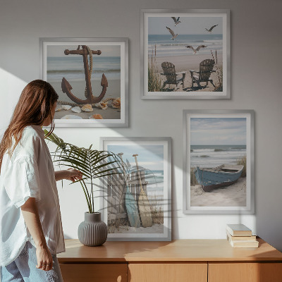Tavelvägg ovanför soffa Sommarstränder havslandskap