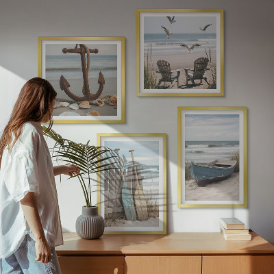 Tavelvägg ovanför soffa Sommarstränder havslandskap