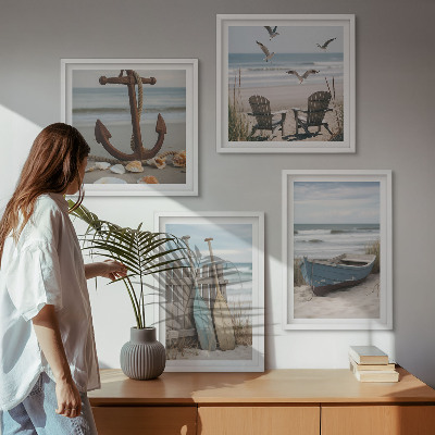 Tavelvägg ovanför soffa Sommarstränder havslandskap
