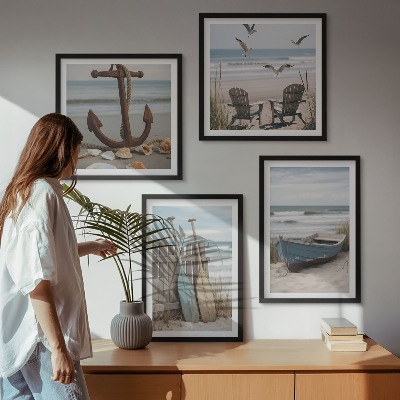 Tavelvägg ovanför soffa Sommarstränder havslandskap