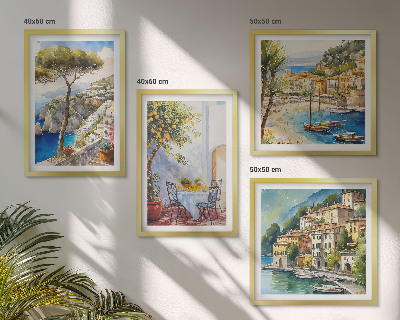 Tavelvägg med 4 tavlor Italienska städer akvarell