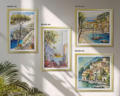 Italienska städer akvarell tavelvägg med 4 tavlor