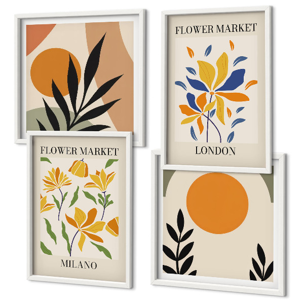Set om 4 tavlor Blommiga posters Paris Milano