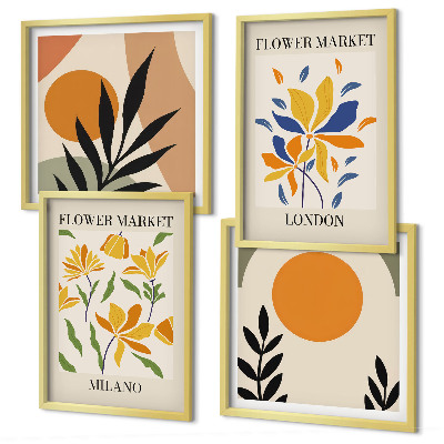 Set om 4 tavlor Blommiga posters Paris Milano