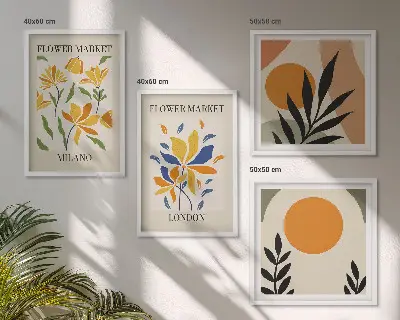 Blommiga posters Paris Milano set om 4 tavlor
