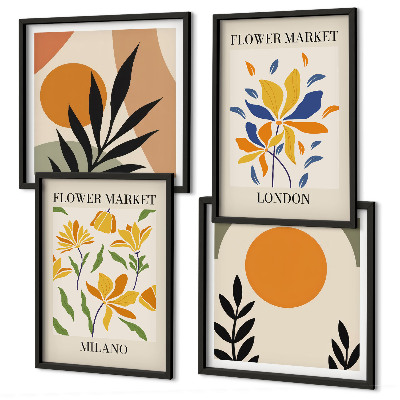Set om 4 tavlor Blommiga posters Paris Milano