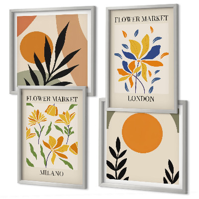 Set om 4 tavlor Blommiga posters Paris Milano