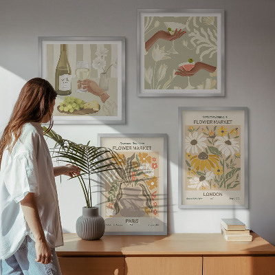 Tavelvägg med 4 tavlor Blommönster från europeiska städer