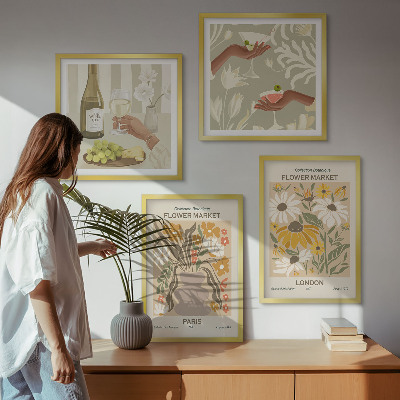 Tavelvägg med 4 tavlor Blommönster från europeiska städer