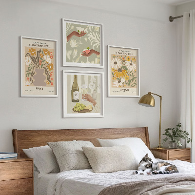 Tavelvägg med 4 tavlor Blommönster från europeiska städer