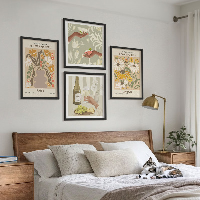 Tavelvägg med 4 tavlor Blommönster från europeiska städer