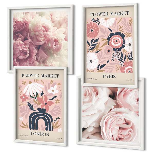 Tavelvägg ovanför soffa Blommotiv rosor Paris