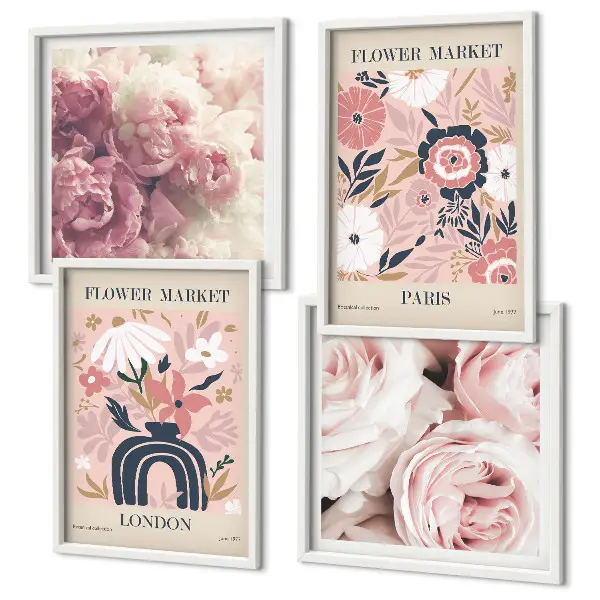 Blommotiv rosor Paris tavelvägg ovanför soffa