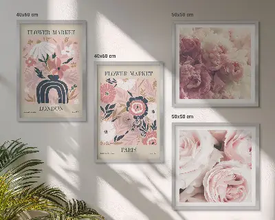 Blommotiv rosor Paris tavelvägg ovanför soffa