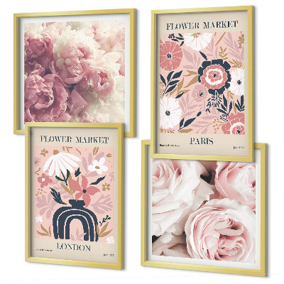 Tavelvägg ovanför soffa Blommotiv rosor Paris