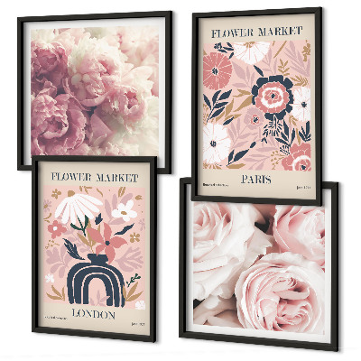 Tavelvägg ovanför soffa Blommotiv rosor Paris