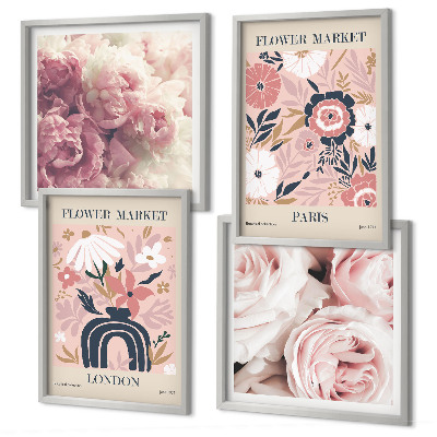 Tavelvägg ovanför soffa Blommotiv rosor Paris