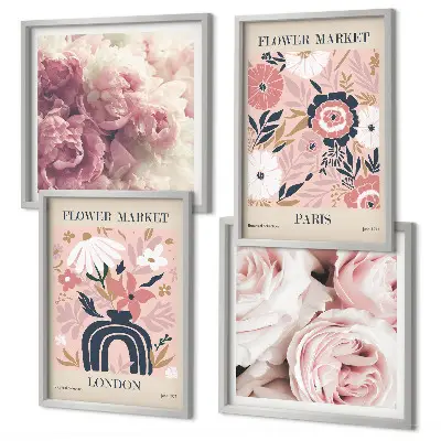 Blommotiv rosor Paris tavelvägg ovanför soffa
