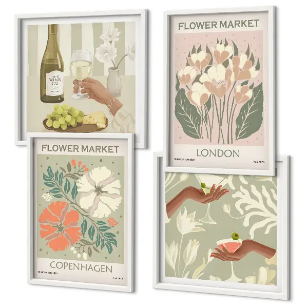 Blommiga posters i vintagestil set om 4 stycken tavlor
