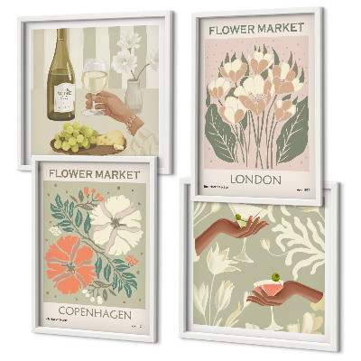 Set om 4 tavlor Blommiga posters vinstad