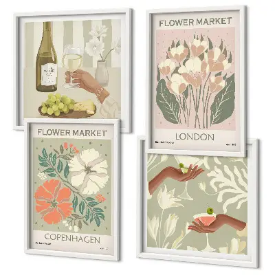 Blommiga posters i vintagestil set om 4 stycken tavlor