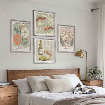Set om 4 tavlor Blommiga posters vinstad