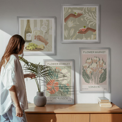 Set om 4 tavlor Blommiga posters vinstad