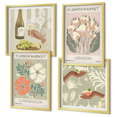 Set om 4 tavlor Blommiga posters vinstad