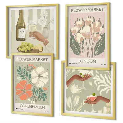 Blommiga posters i vintagestil set om 4 stycken tavlor