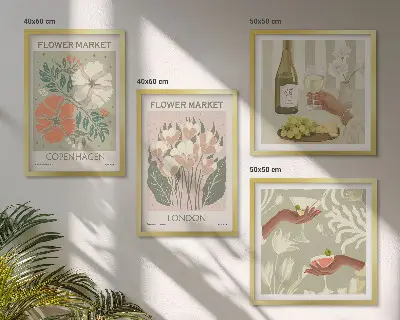 Blommiga posters i vintagestil set om 4 stycken tavlor