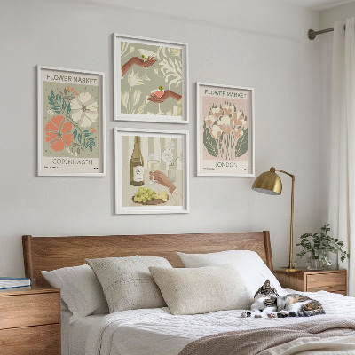 Set om 4 tavlor Blommiga posters vinstad